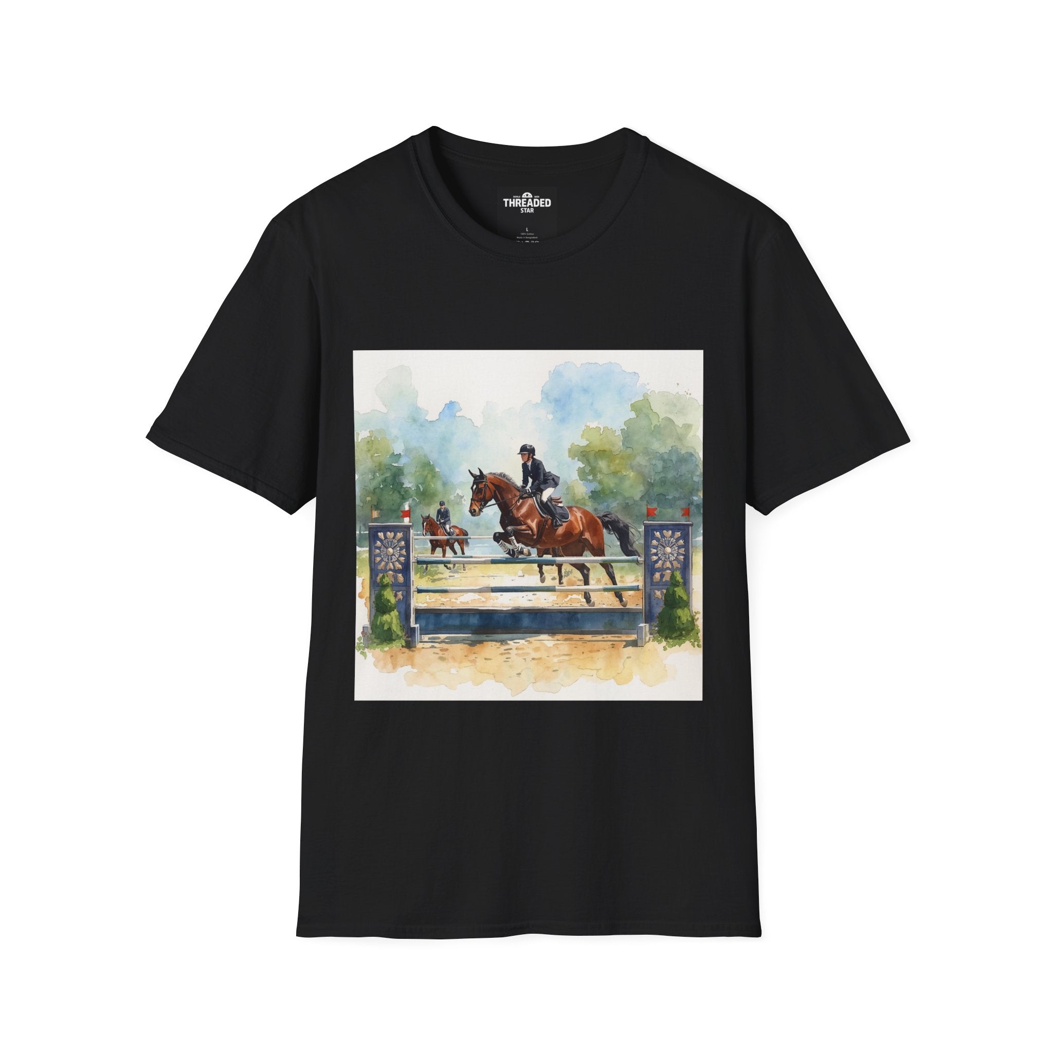 Equestrian Show Jumping Watercolor T-Shirt — Horse Rider Art Tee