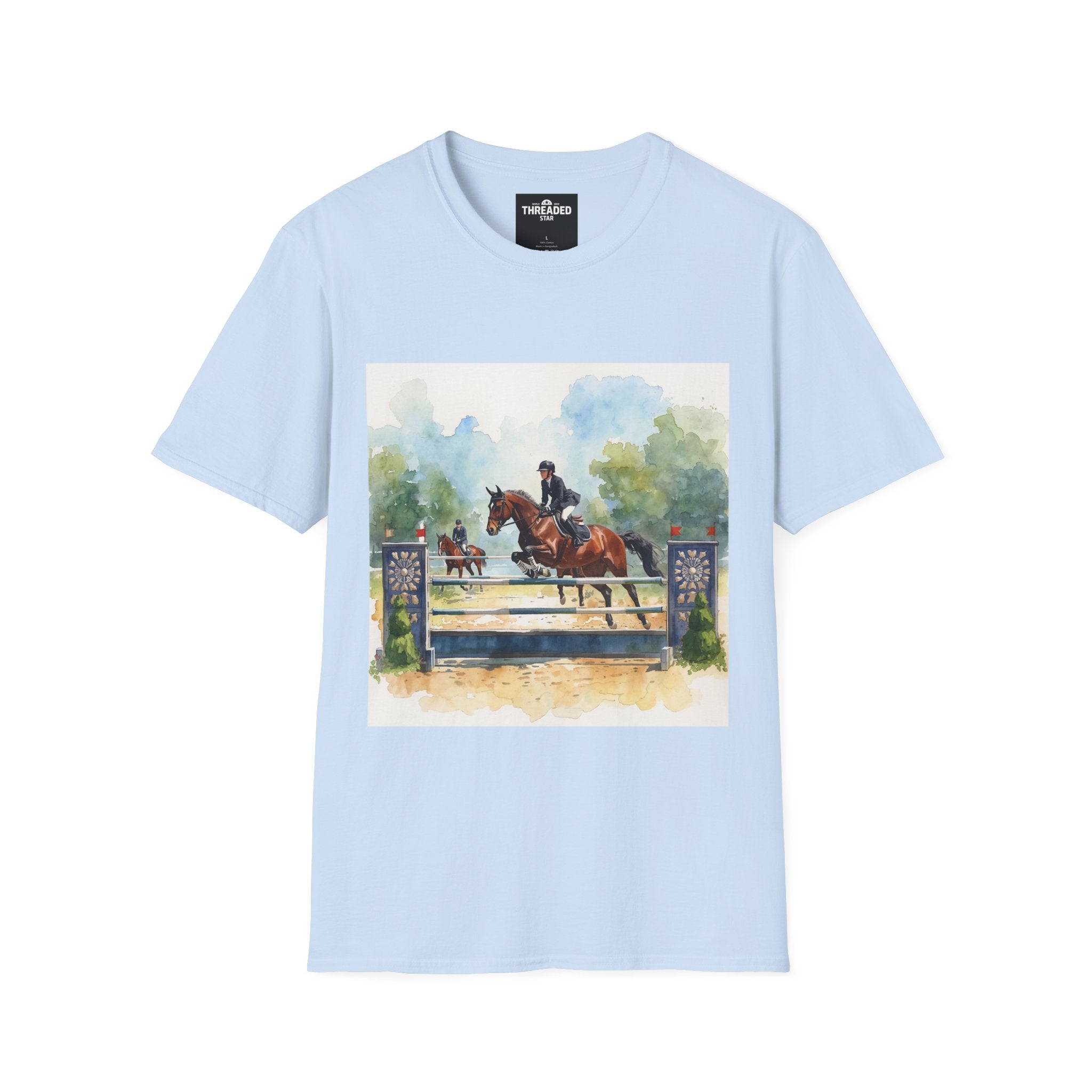 Equestrian Show Jumping Watercolor T-Shirt — Horse Rider Art Tee