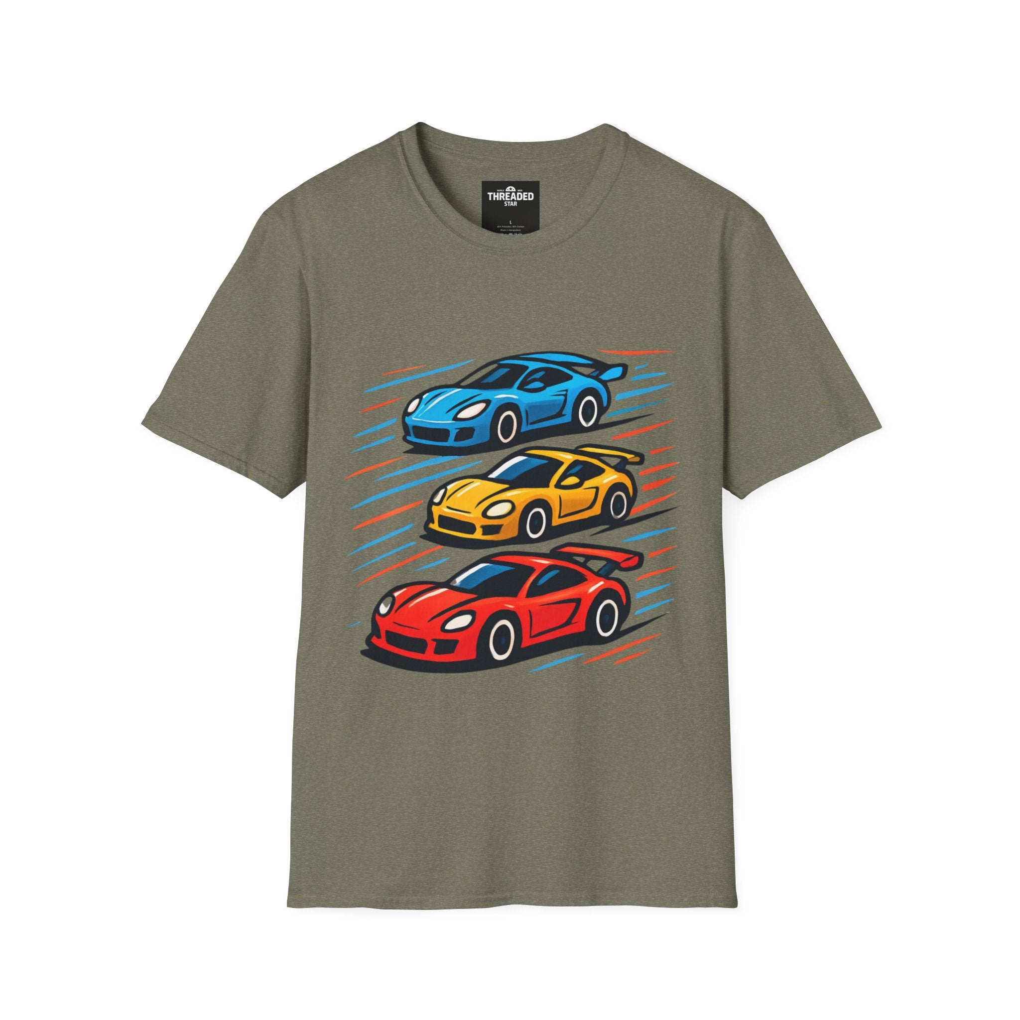 Racing Cars Graphic T-Shirt — Red Yellow Blue Sports Car Design