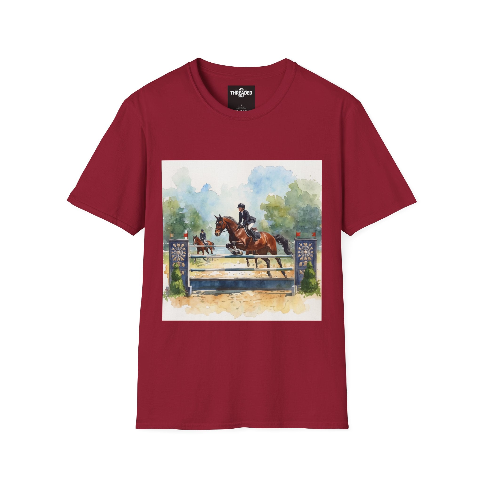Equestrian Show Jumping Watercolor T-Shirt — Horse Rider Art Tee