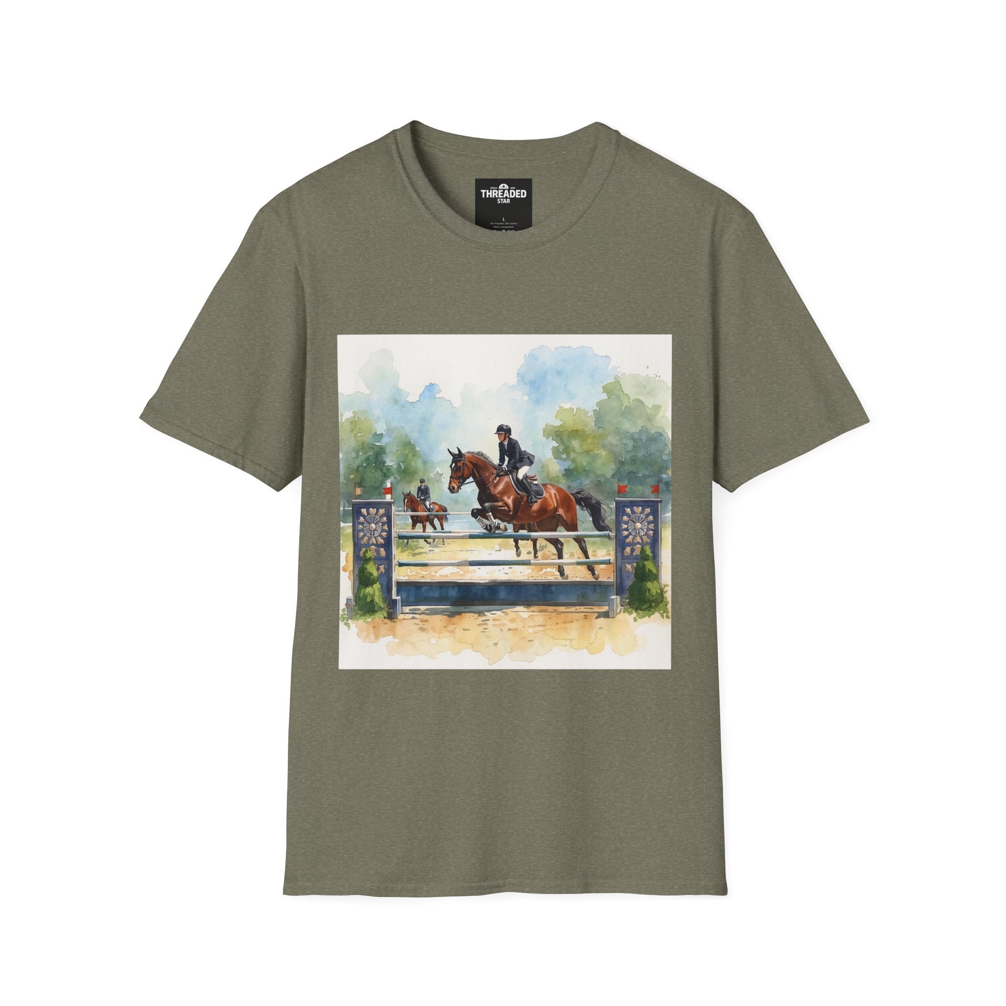 Equestrian Show Jumping Watercolor T-Shirt — Horse Rider Art Tee