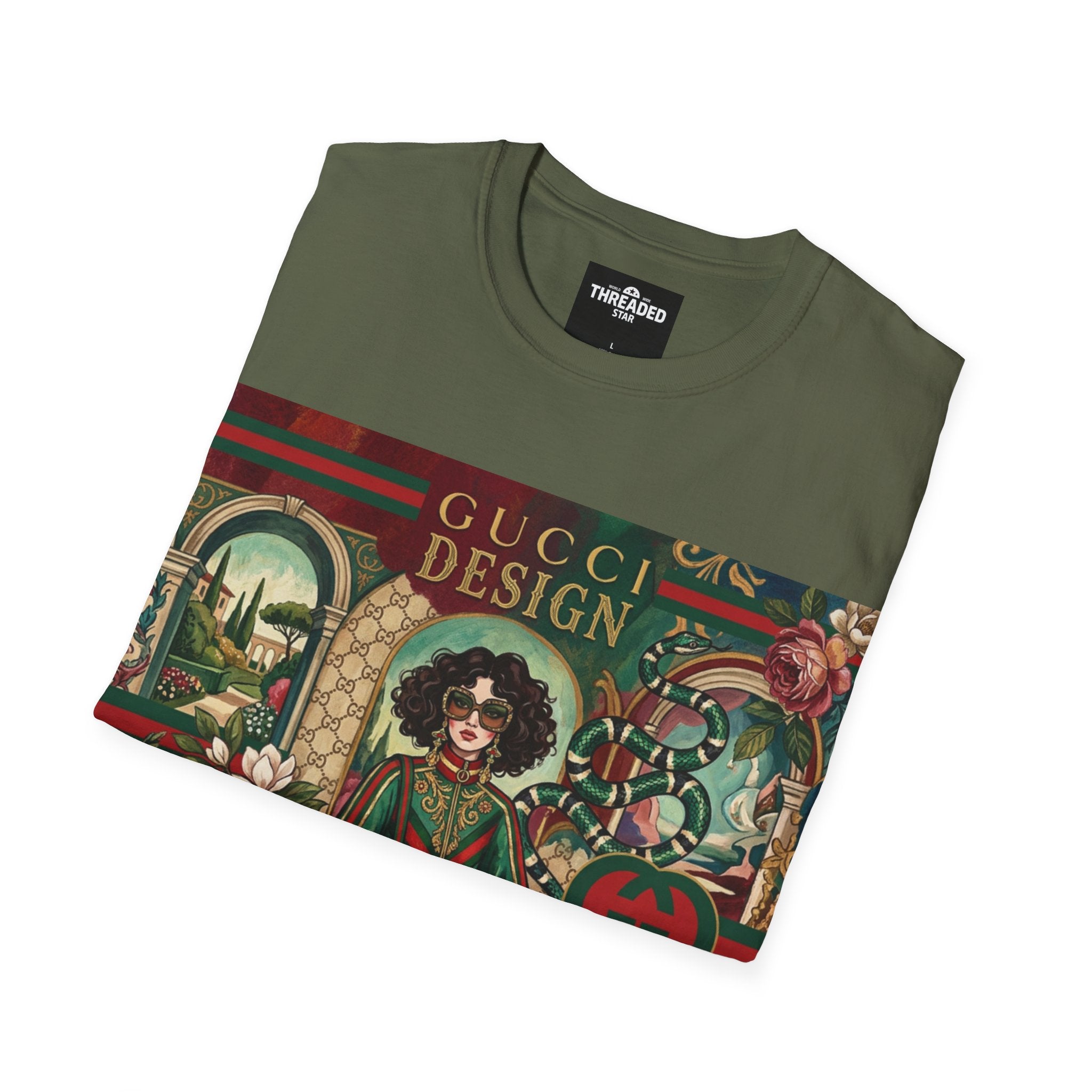 Designer Vintage-Inspired T-Shirt — 'Gucci Design' Floral Graphic