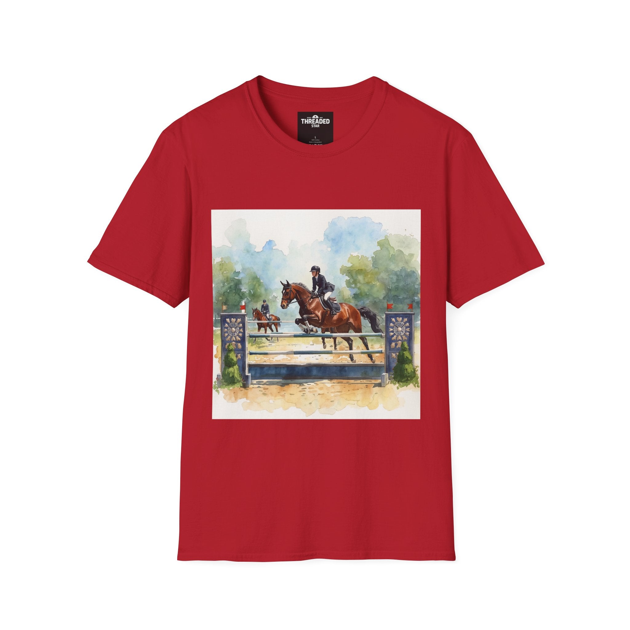 Equestrian Show Jumping Watercolor T-Shirt — Horse Rider Art Tee