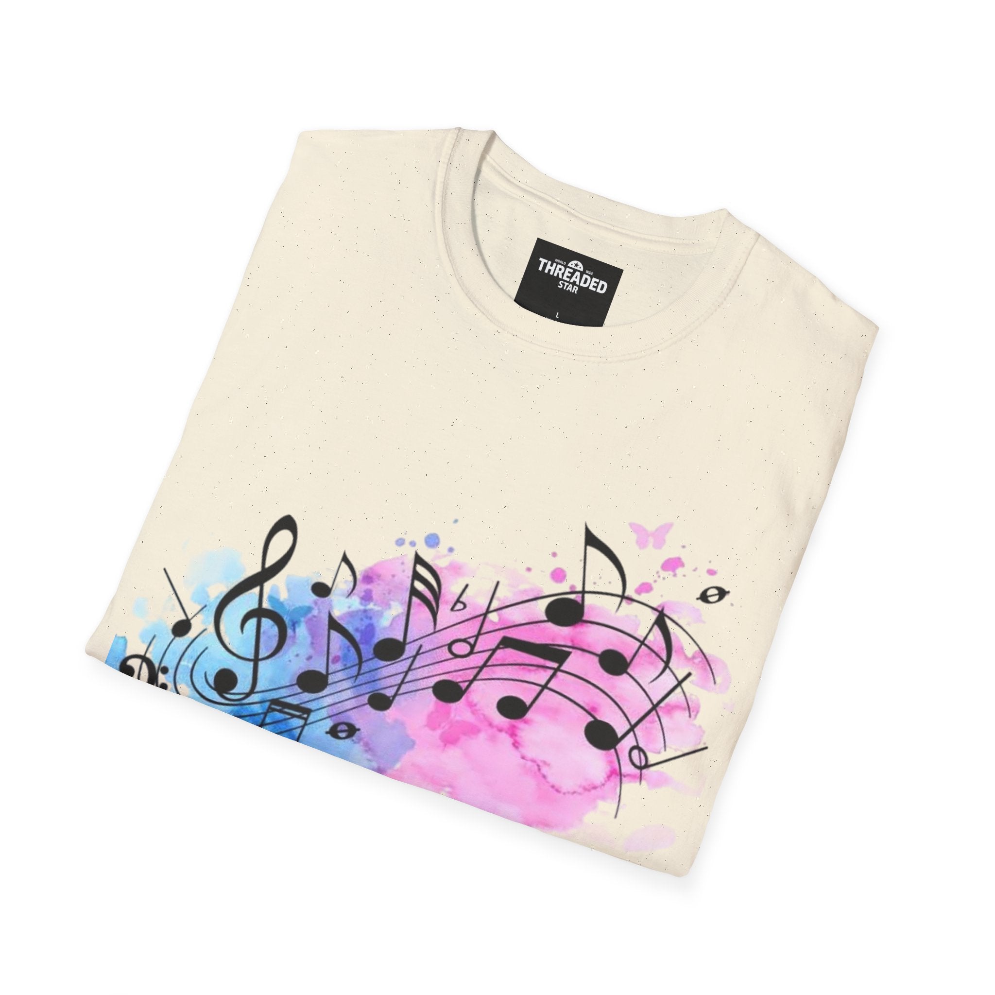 Music Notes Watercolor T-Shirt – Pink & Blue Melody Graphic Tee