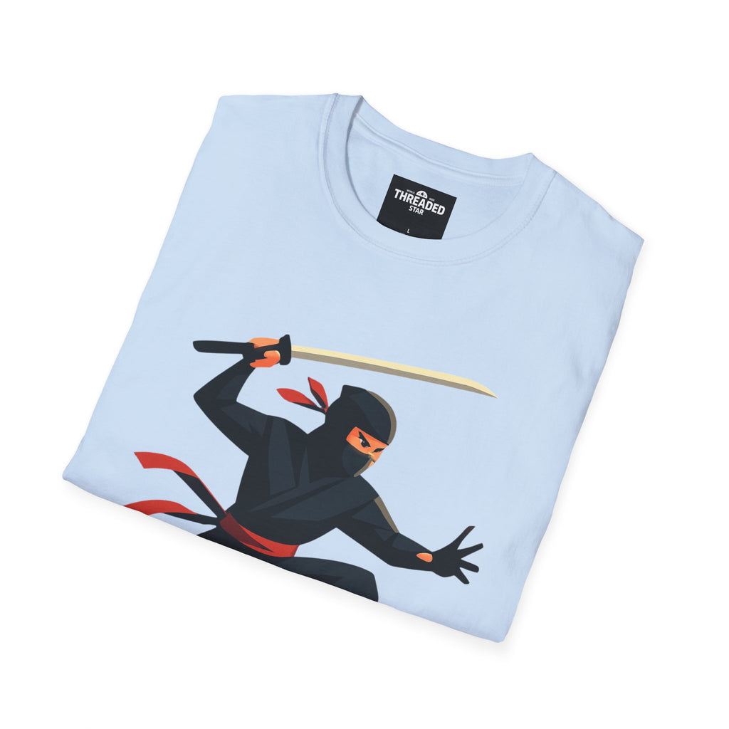 Ninja Warrior Graphic T-Shirt – Leaping Black Ninja with Sword