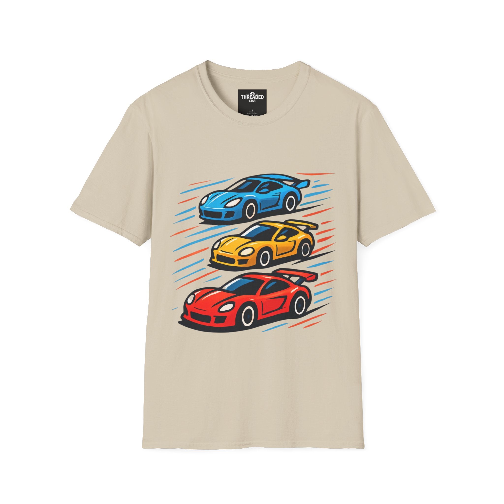 Racing Cars Graphic T-Shirt — Red Yellow Blue Sports Car Design