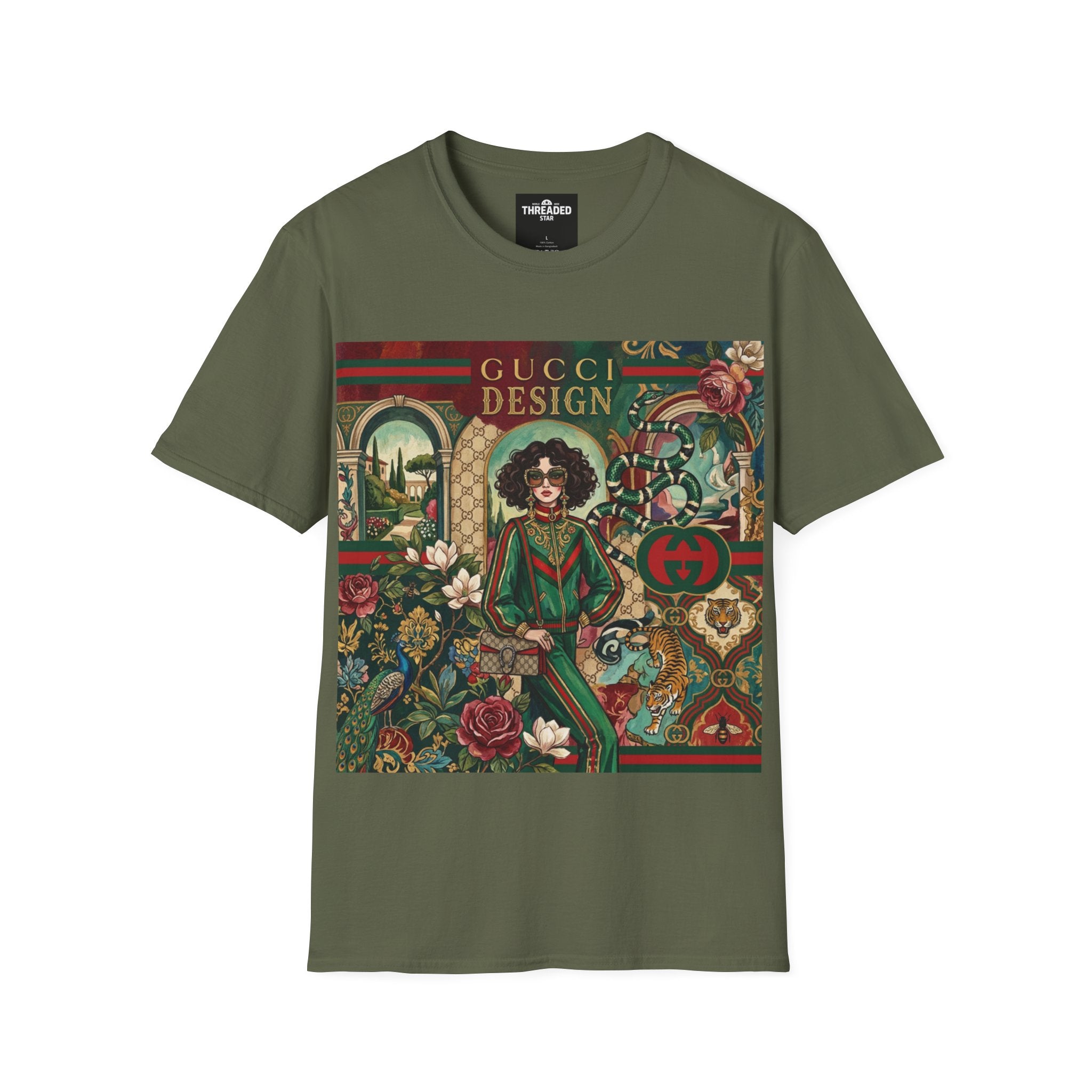 Designer Vintage-Inspired T-Shirt — 'Gucci Design' Floral Graphic