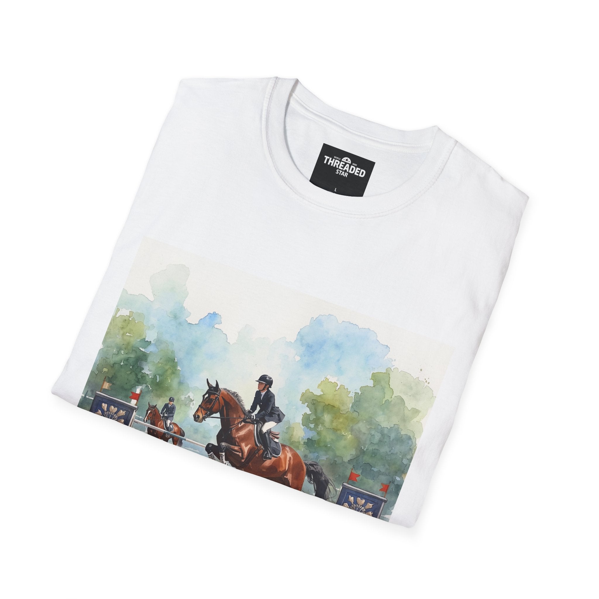 Equestrian Show Jumping Watercolor T-Shirt — Horse Rider Art Tee
