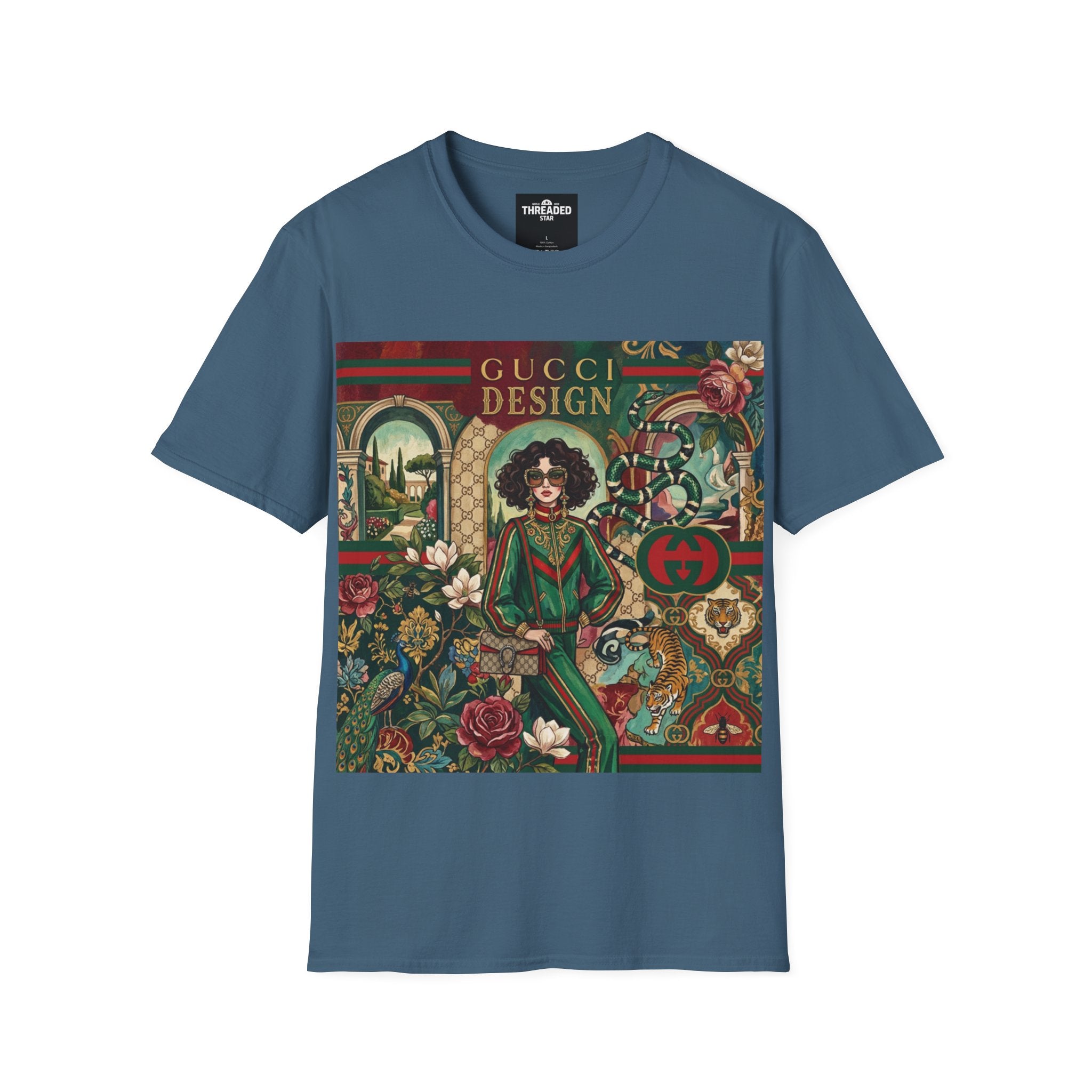 Designer Vintage-Inspired T-Shirt — 'Gucci Design' Floral Graphic