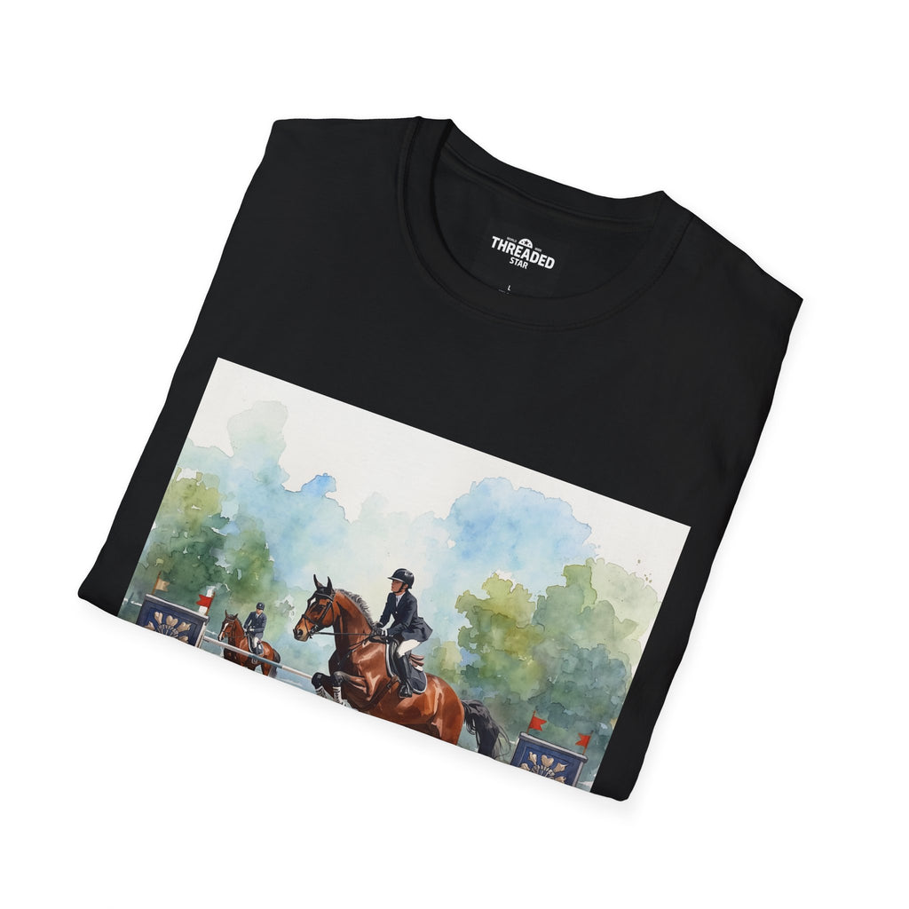 Equestrian Show Jumping Watercolor T-Shirt — Horse Rider Art Tee