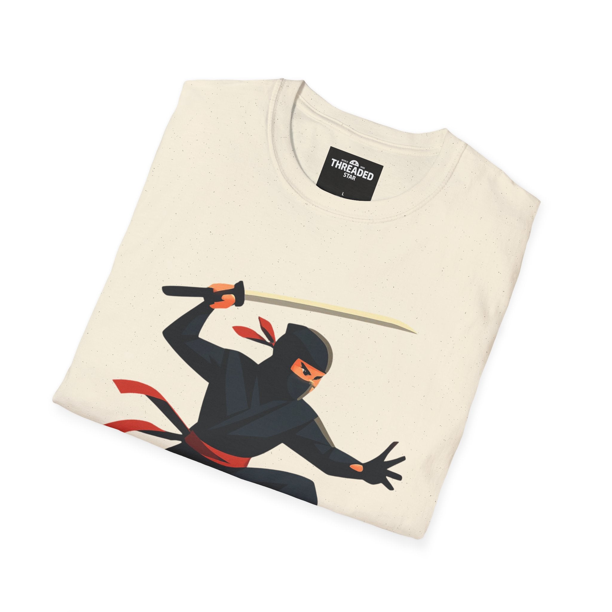Ninja Warrior Graphic T-Shirt – Leaping Black Ninja with Sword
