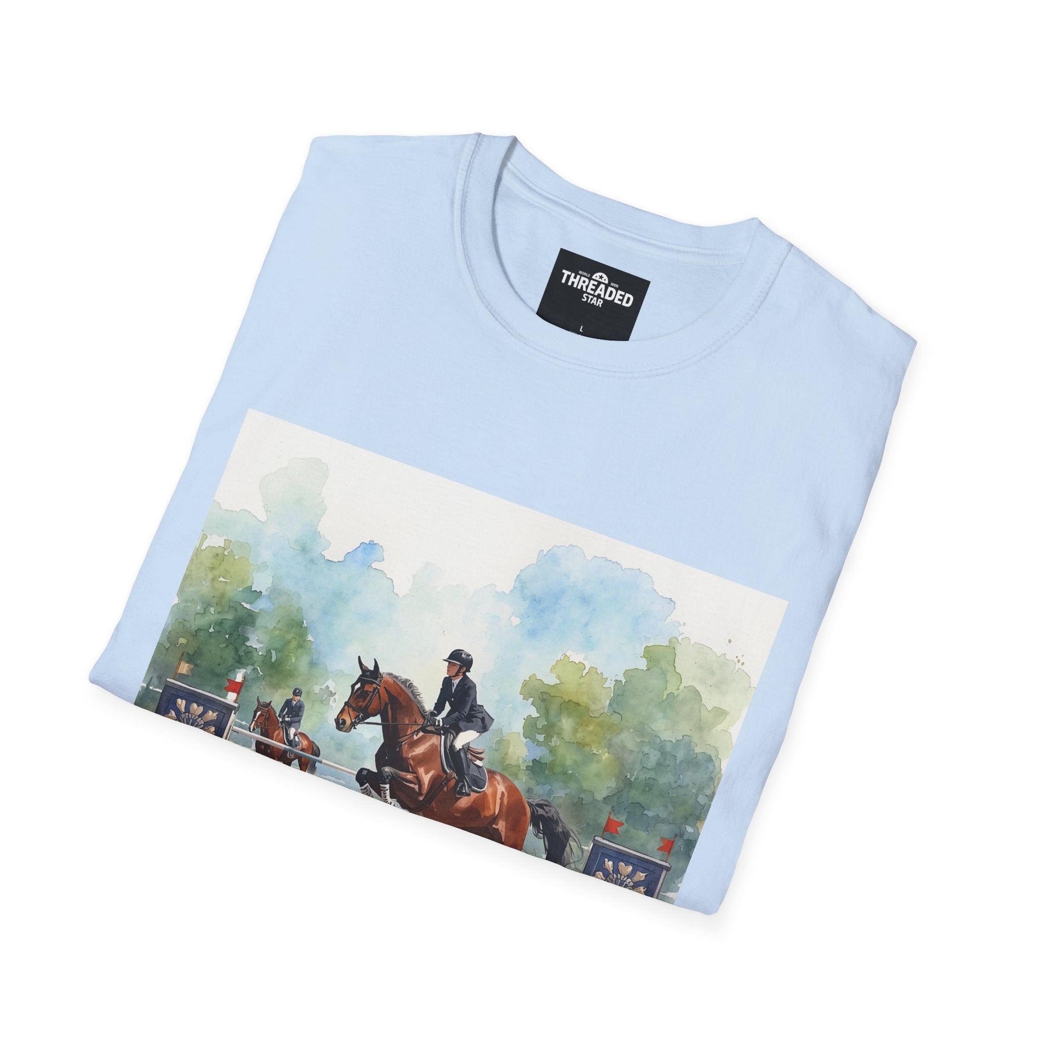 Equestrian Show Jumping Watercolor T-Shirt — Horse Rider Art Tee