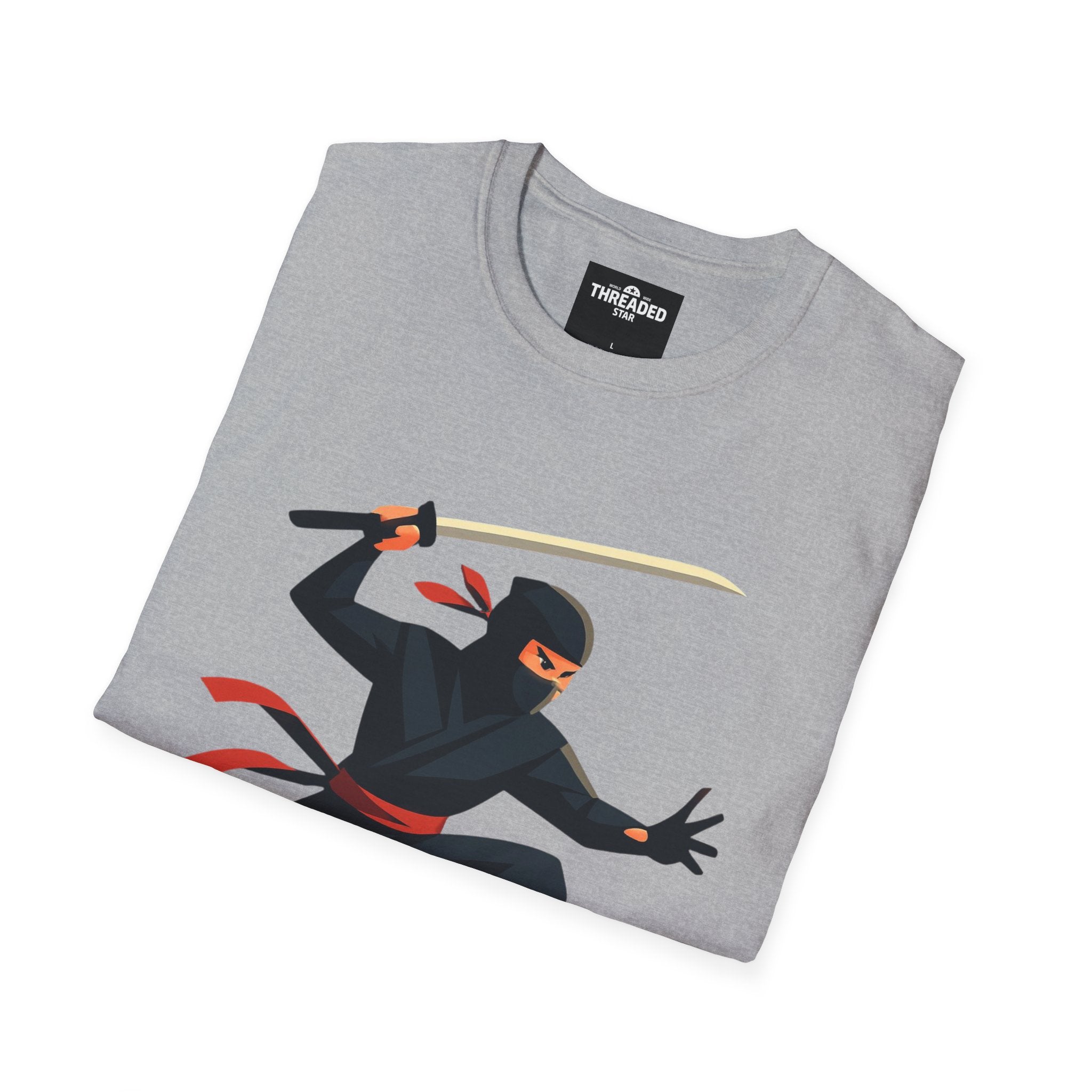 Ninja Warrior Graphic T-Shirt – Leaping Black Ninja with Sword