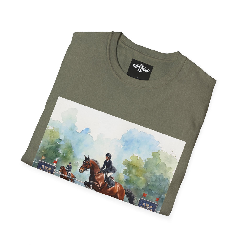 Equestrian Show Jumping Watercolor T-Shirt — Horse Rider Art Tee