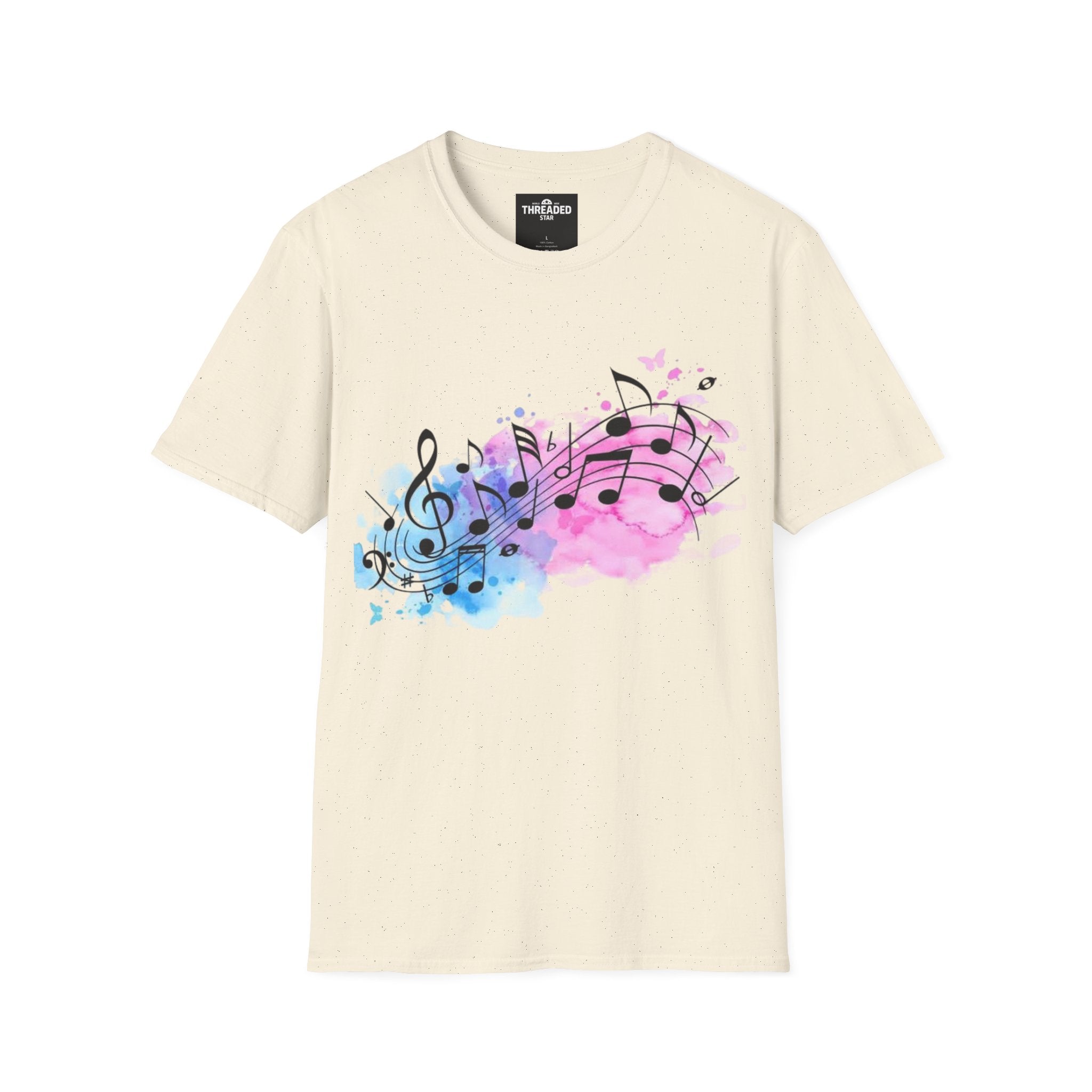 Music Notes Watercolor T-Shirt – Pink & Blue Melody Graphic Tee
