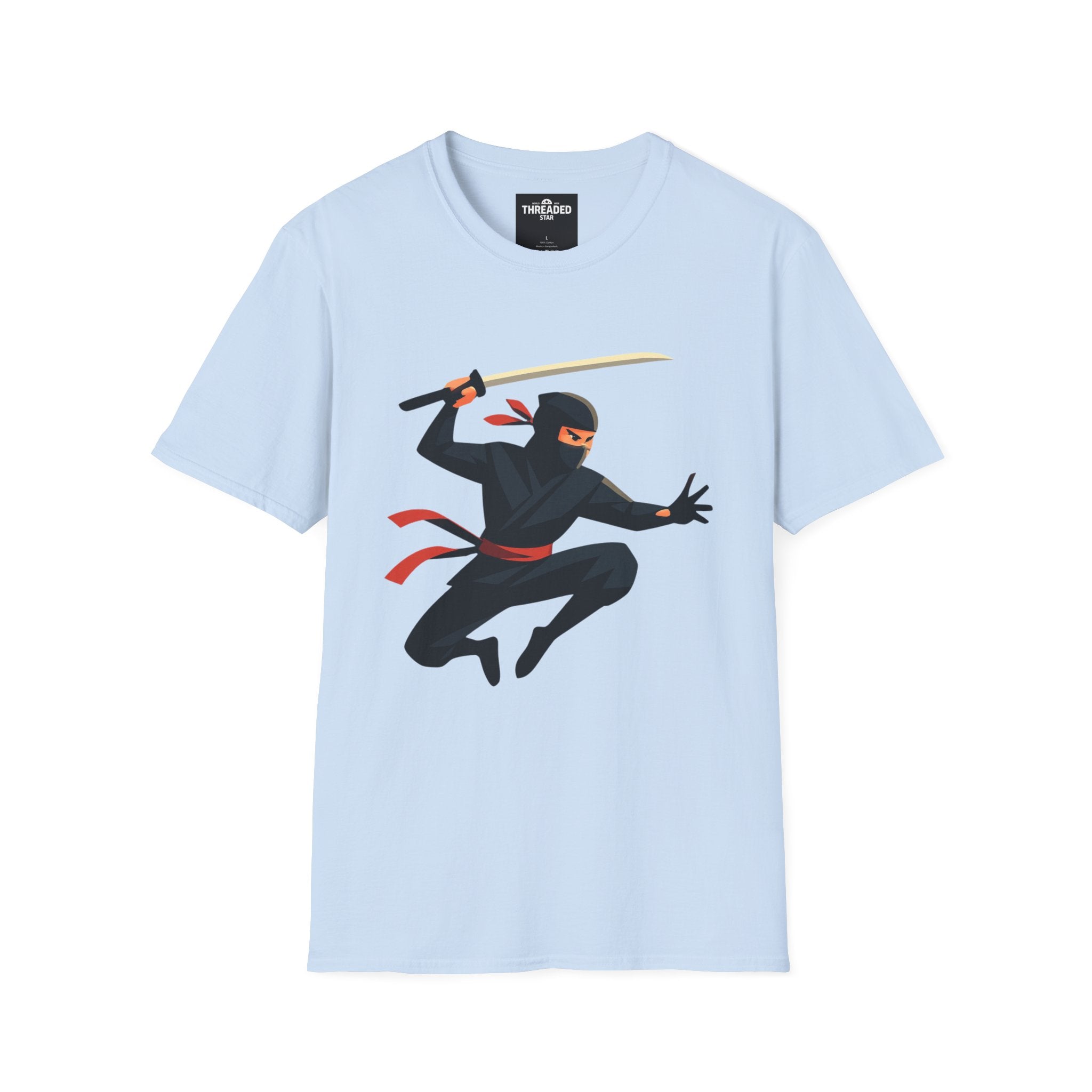 Ninja Warrior Graphic T-Shirt – Leaping Black Ninja with Sword