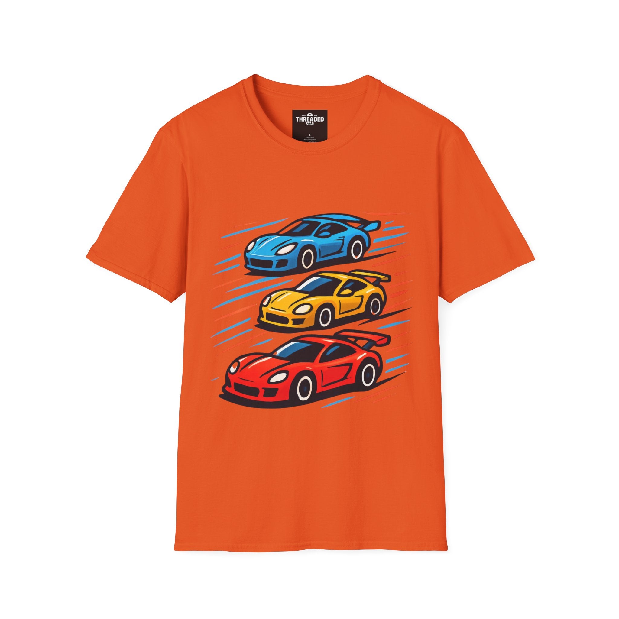 Racing Cars Graphic T-Shirt — Red Yellow Blue Sports Car Design