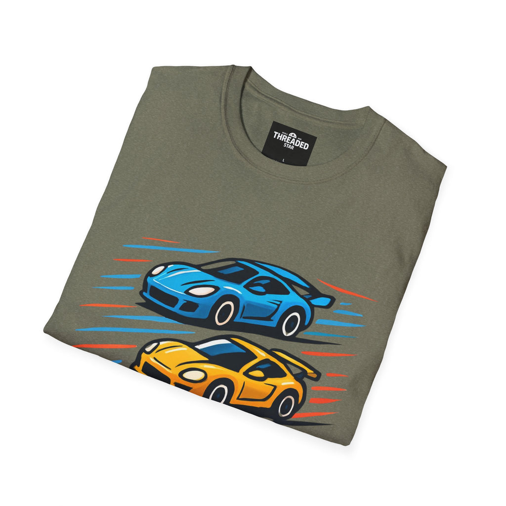 Racing Cars Graphic T-Shirt — Red Yellow Blue Sports Car Design