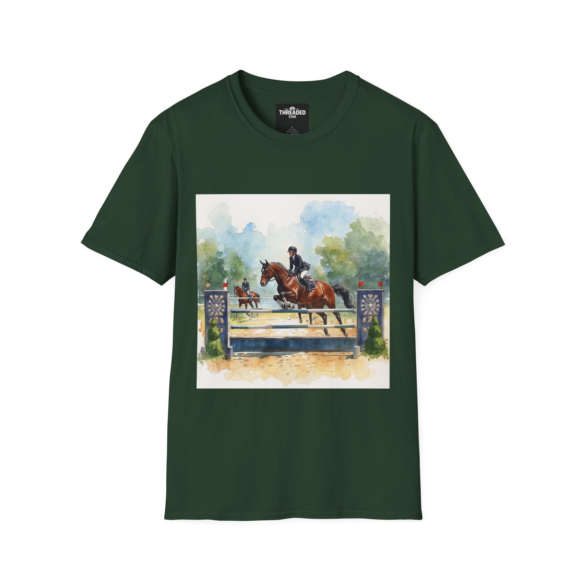 Equestrian Show Jumping Watercolor T-Shirt — Horse Rider Art Tee