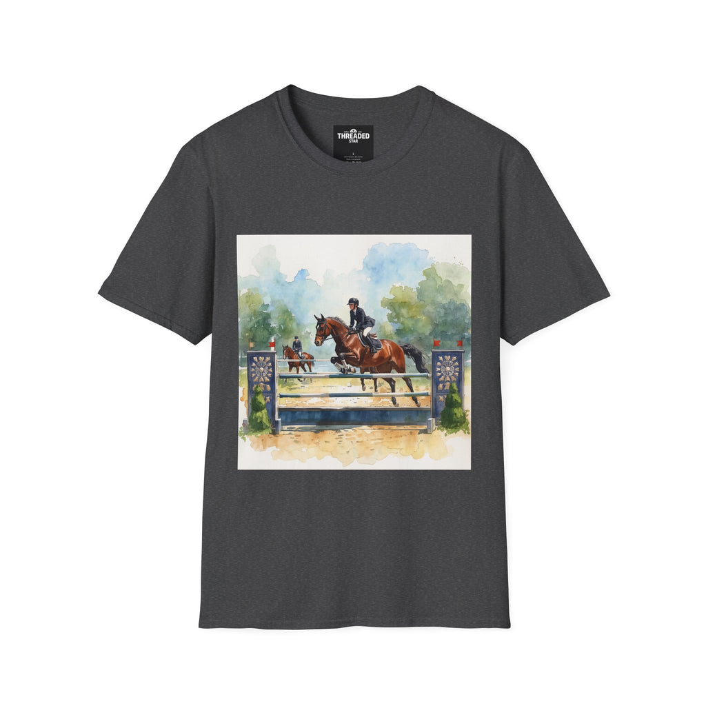 Equestrian Show Jumping Watercolor T-Shirt — Horse Rider Art Tee