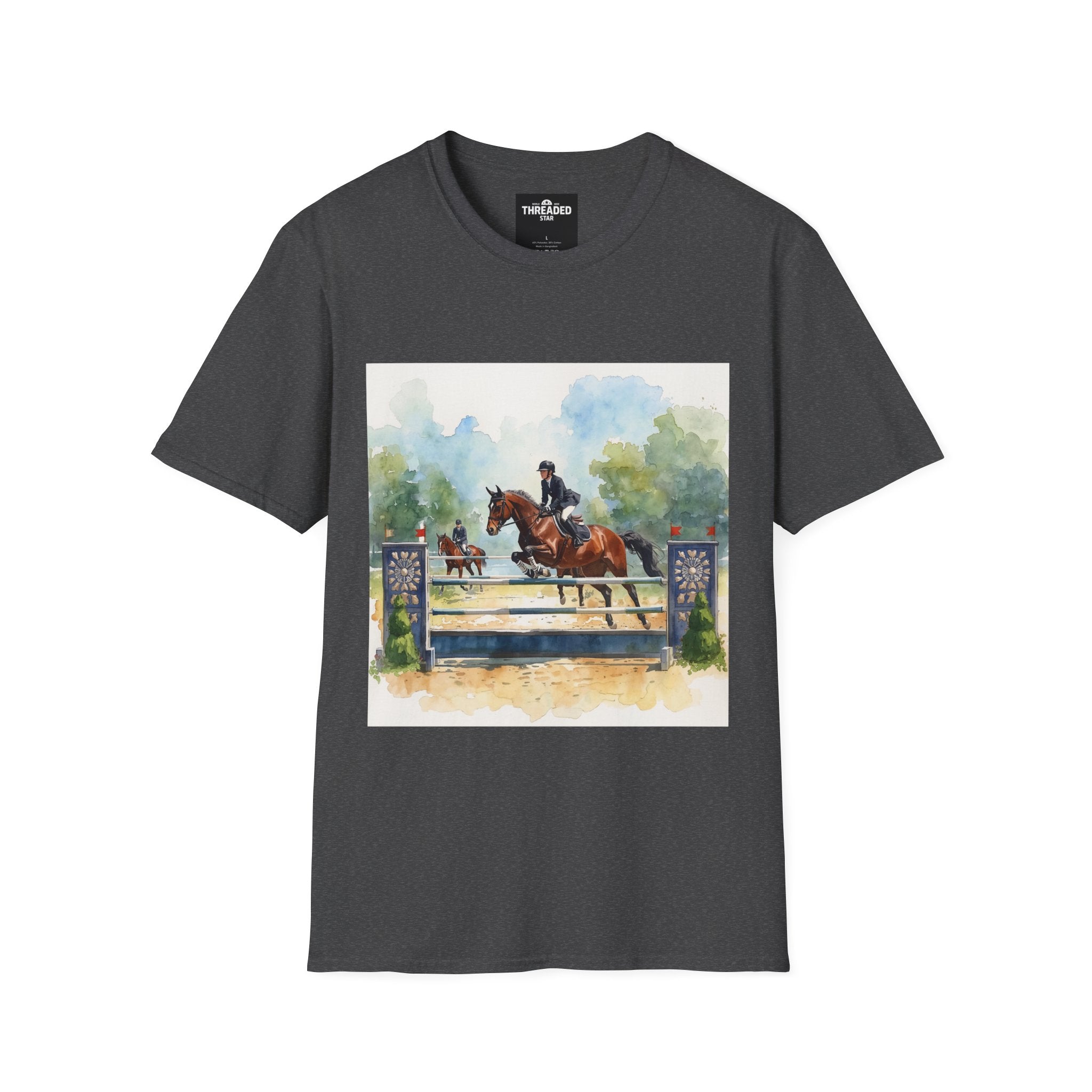 Equestrian Show Jumping Watercolor T-Shirt — Horse Rider Art Tee