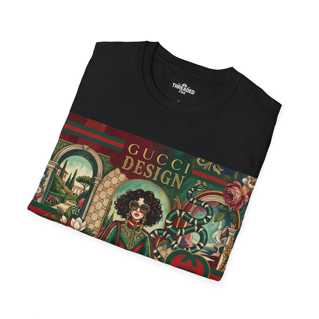 Designer Vintage-Inspired T-Shirt — 'Gucci Design' Floral Graphic