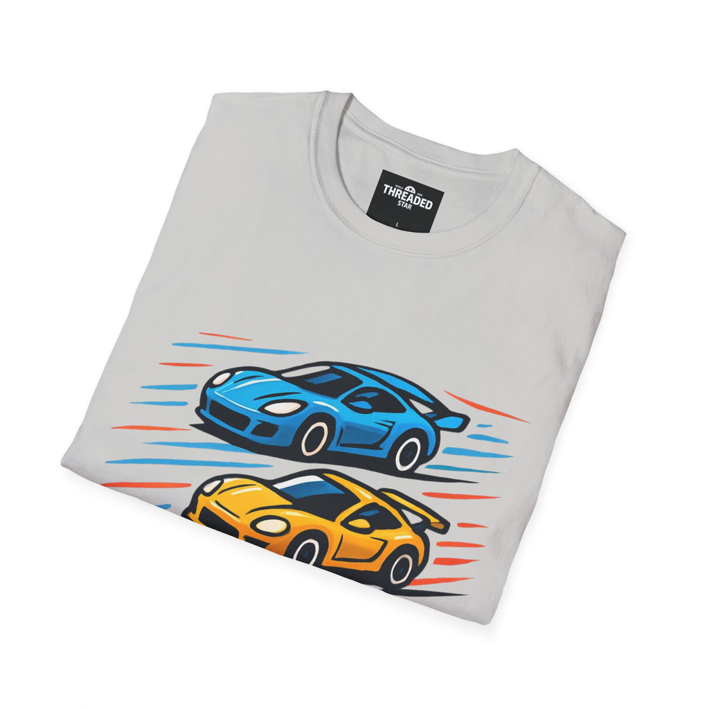 Racing Cars Graphic T-Shirt — Red Yellow Blue Sports Car Design