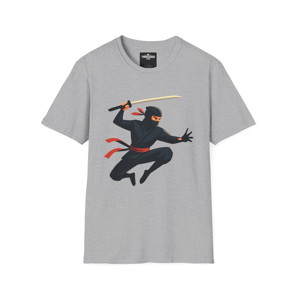 Ninja Warrior Graphic T-Shirt – Leaping Black Ninja with Sword