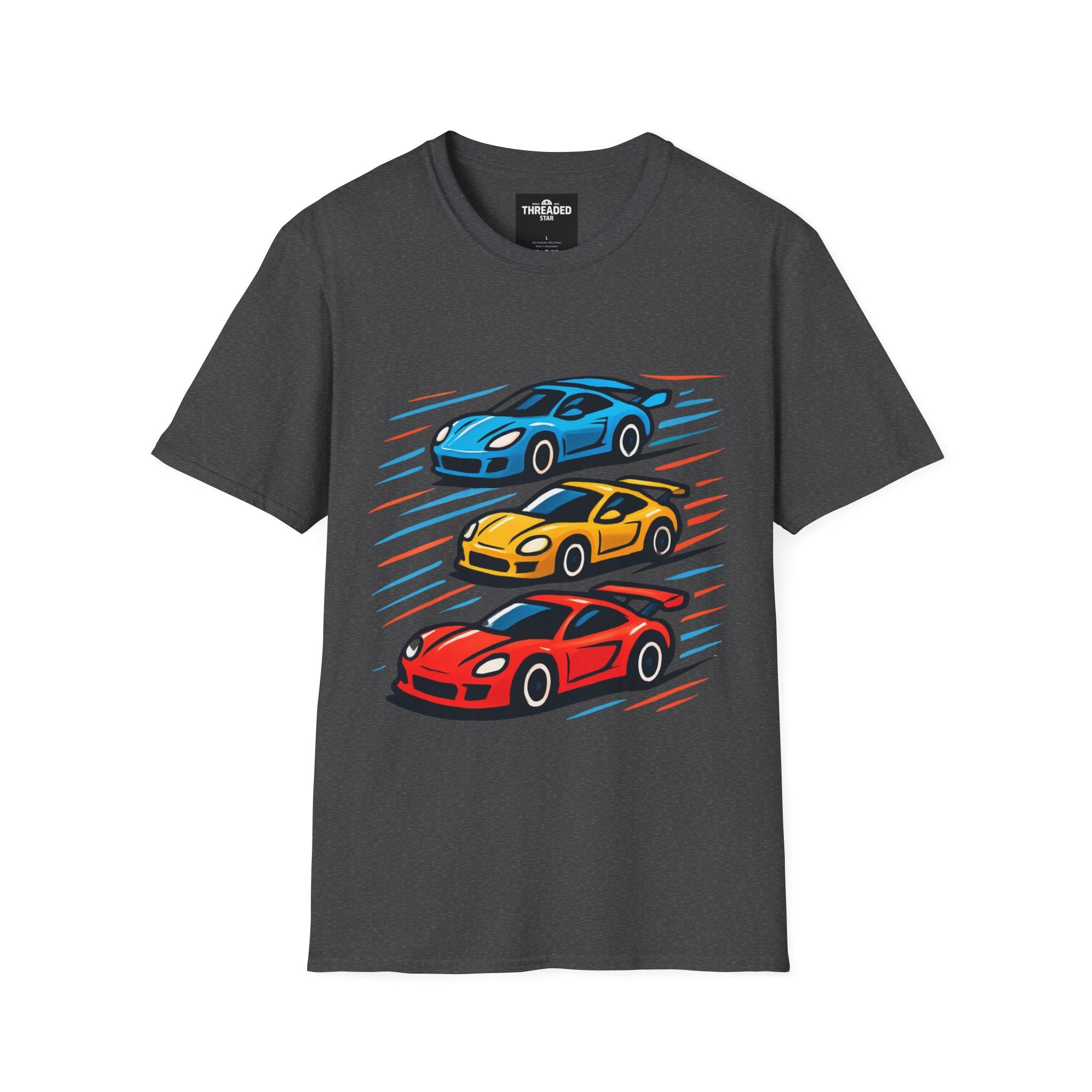 Racing Cars Graphic T-Shirt — Red Yellow Blue Sports Car Design